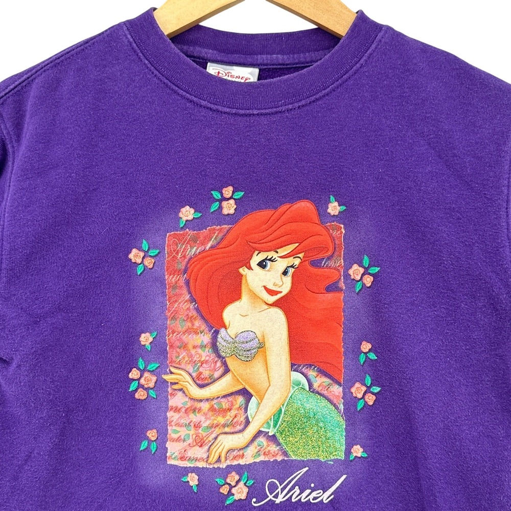 VTG Disney Store‎ Ariel The Little Mermaid Purple Sweatshirt Kids 7/8 1990s 90s